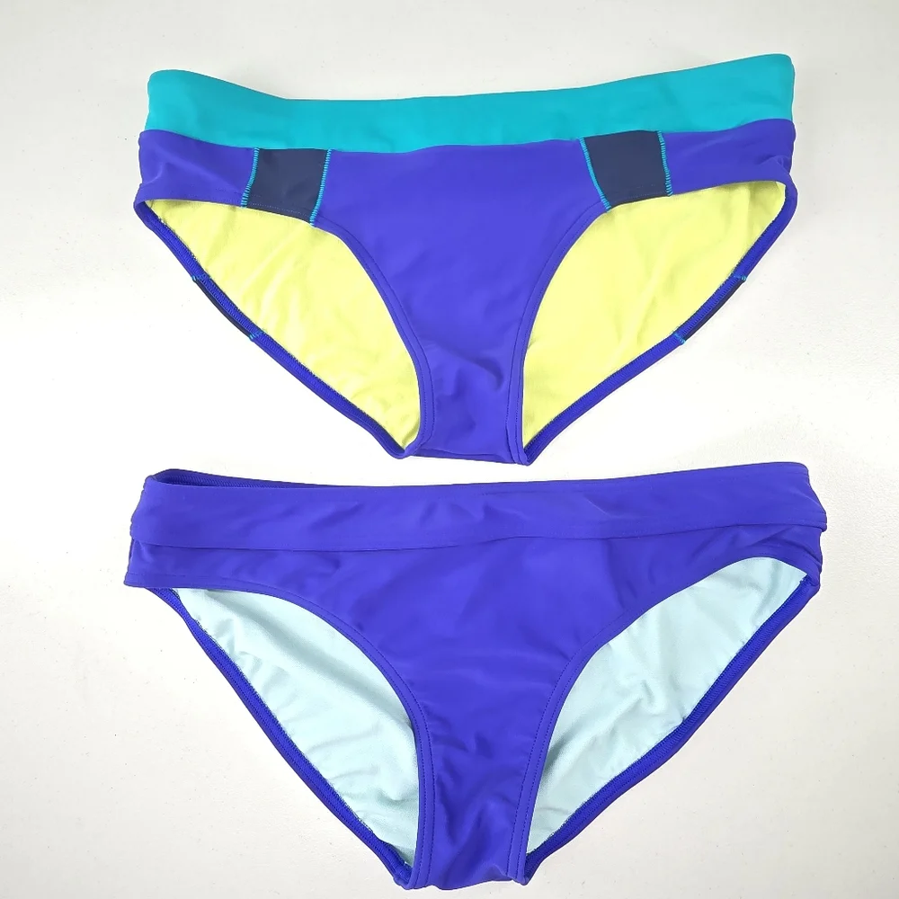 prAna Bikini Bottoms Bundle Zuri & Ramba Blue Colorblock Swim Lot of 2 Size L
